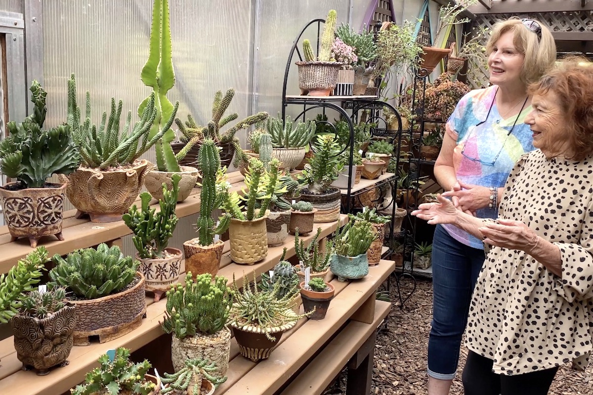 Wanda Mallen and Debra Lee Baldwin with Wanda's euphorbia collection (c) Debra Lee Baldwin