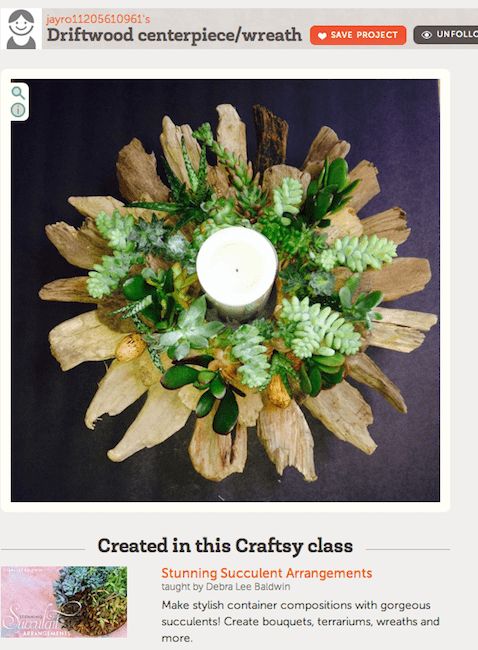 Student succulent wreath, Craftsy