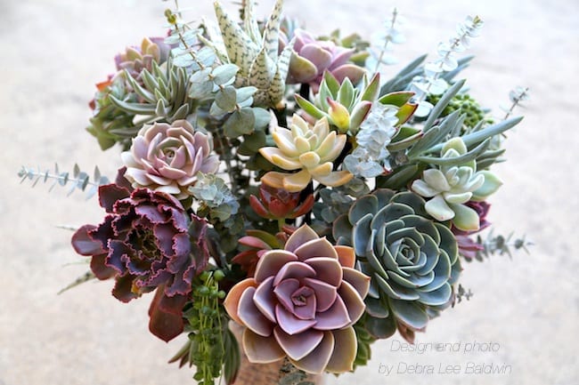 Elaborate succulent bouquet of wired rosettes