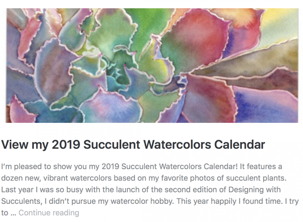 2019 Succulent Watercolors Calendar