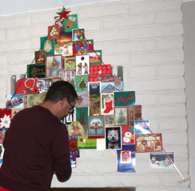 Christmas card tree on wall (c) Debra Lee Baldwin)