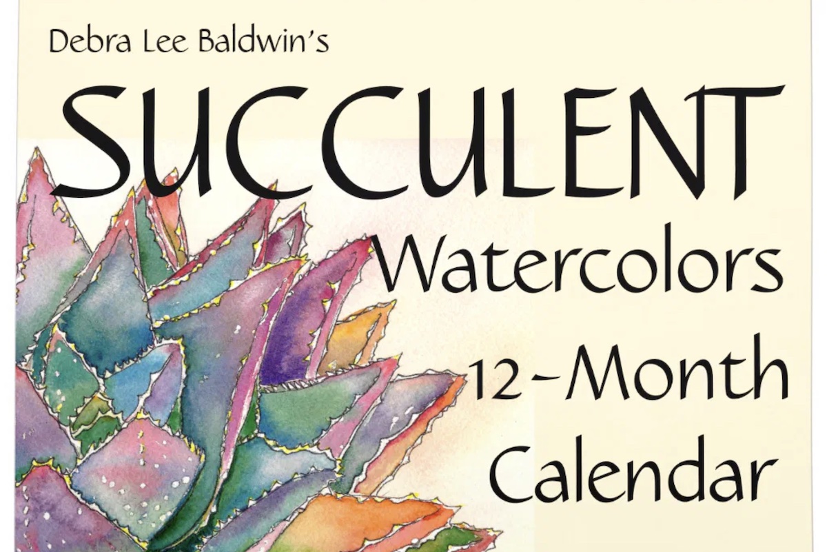 Succulent watercolor calendar cover by Debra Lee Baldwin