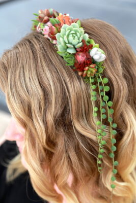 Succulent headband with string of pearls