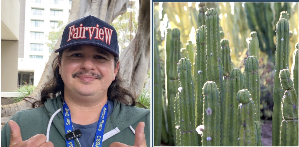 Ralph Moran with San Pedro cactus (Echinopsis pachanoi) (c) Debra Lee Baldwin